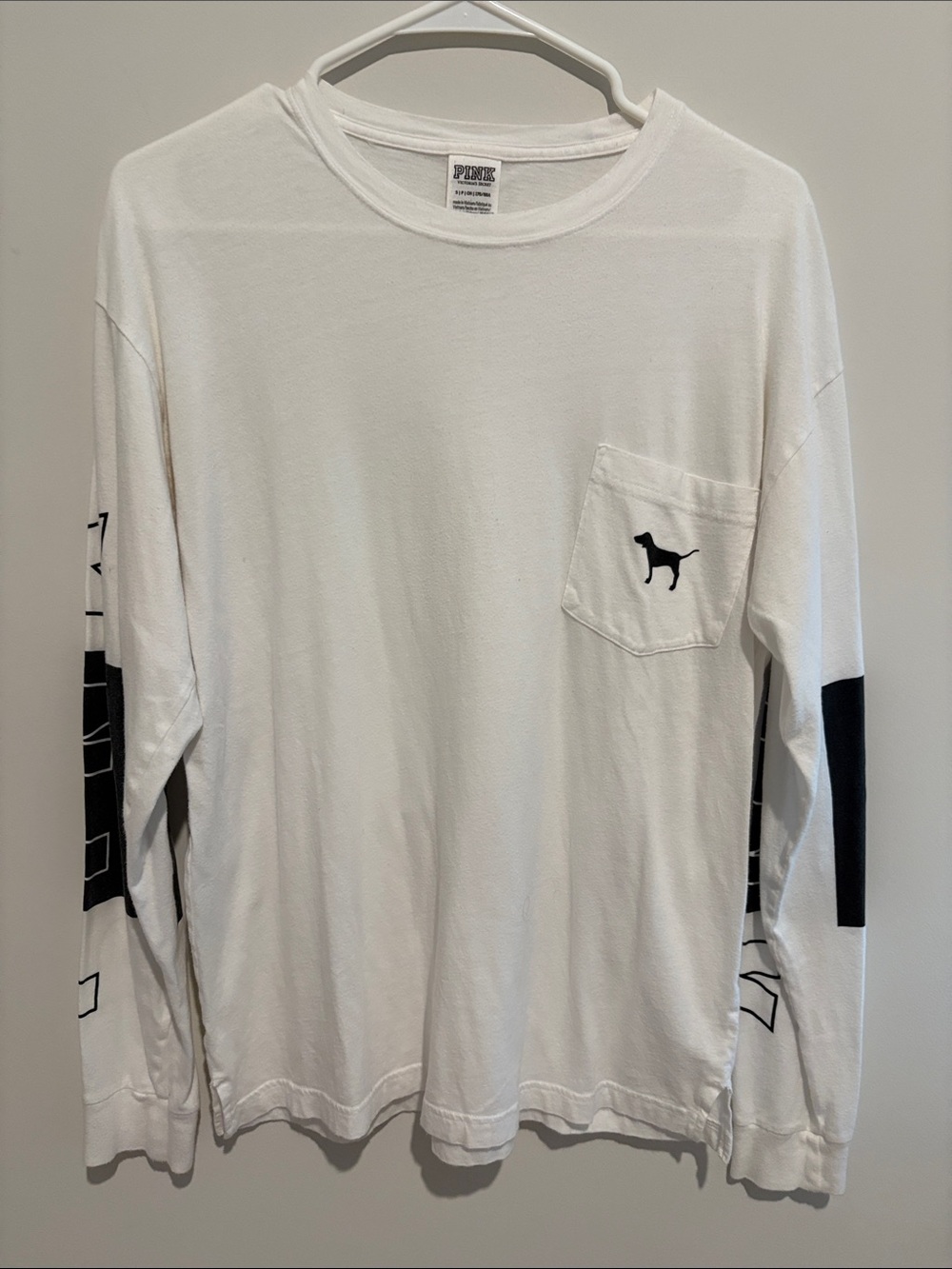 PINK Victoria's Secret White Long-Sleeve Pocket Tee with Logo